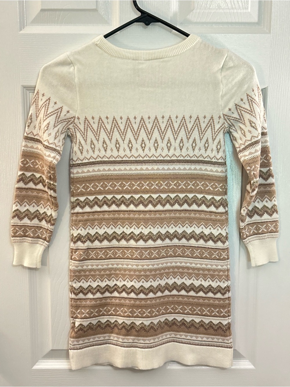 The Children’s Place Girls 7/8 Fair Isle Sweater Dress Cream Brown - Picture 3 of 7